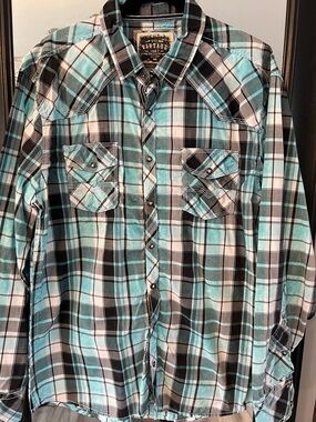 Turquoise & Black Plaid Western Button-Up Shirt